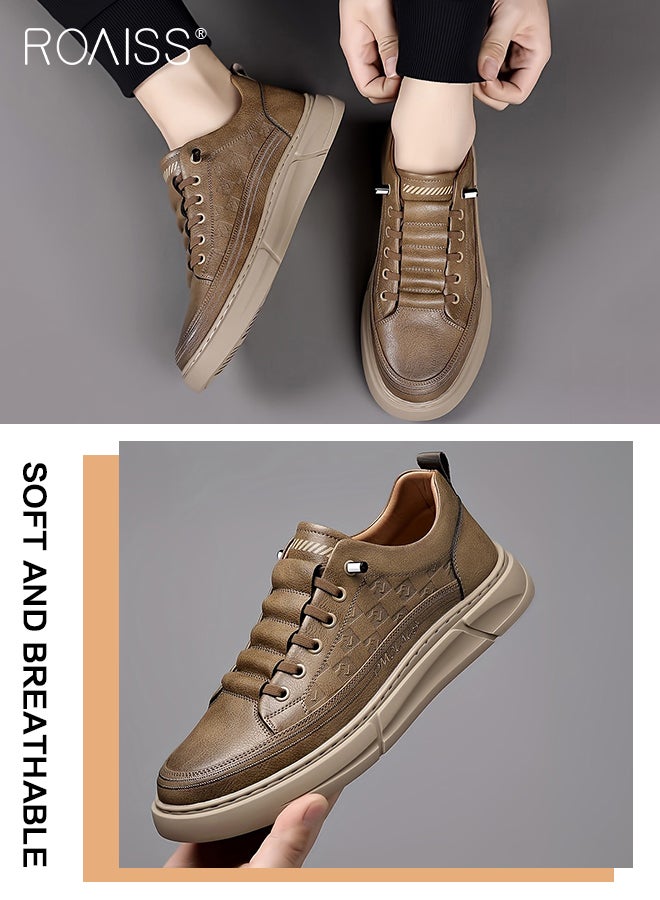 roaiss Business Casual Leather Shoes for Men Round Toe Low Top Front Anti Slip Driving Shoes Mens Retro Stretch Sole Comfort Wear Resistant Walking Shoes Oxfords Khaki for All Seasons  - Image 5
