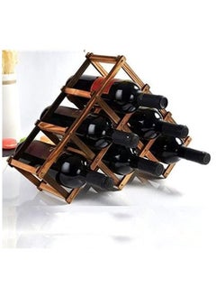 LINGWEI 6 Bottles Foldable Wooden Wine Rack Free Standing Brown  - Image 1