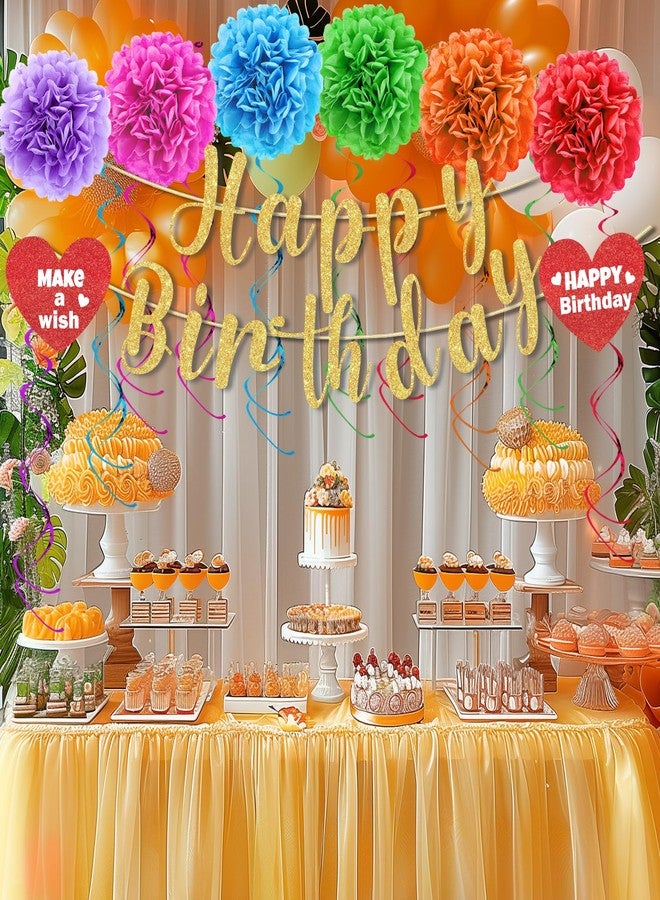 LUUFILx Rainbow Birthday Party Decorations Colorful Happy Birthday Banner with Paper Pom Pom Hanging Swirls Streamers Circle Dots Garland Happy Birthday Party Decorations for Women Men Boys Girls - Image 5