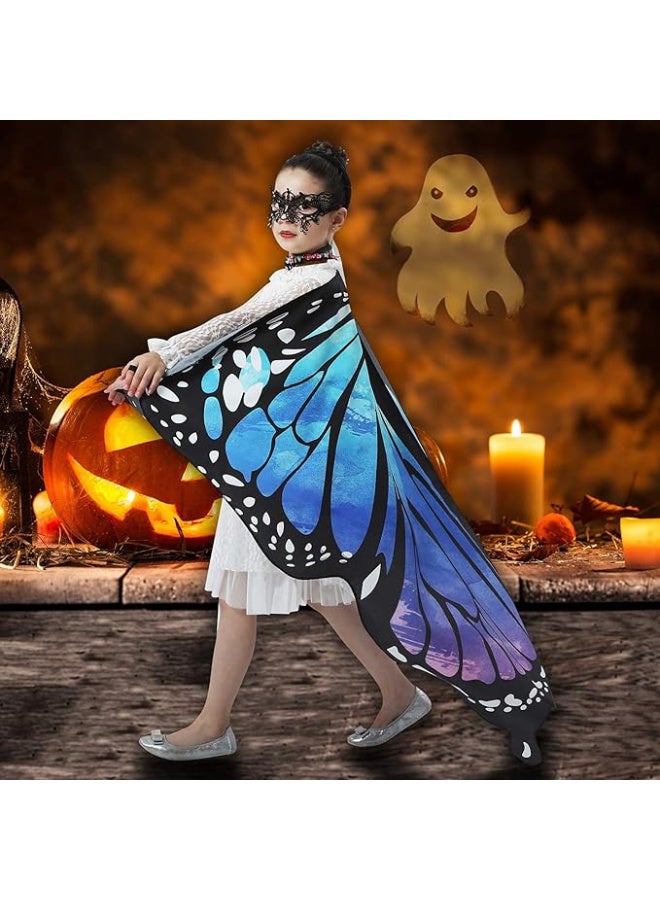 AUTOYSUR Halloween Butterfly Wings Costume for Girls Butterfly Cape for Kid Fairy Wing Halloween Costumes Dress Up Shawl(3pcs-blue) - Image 4