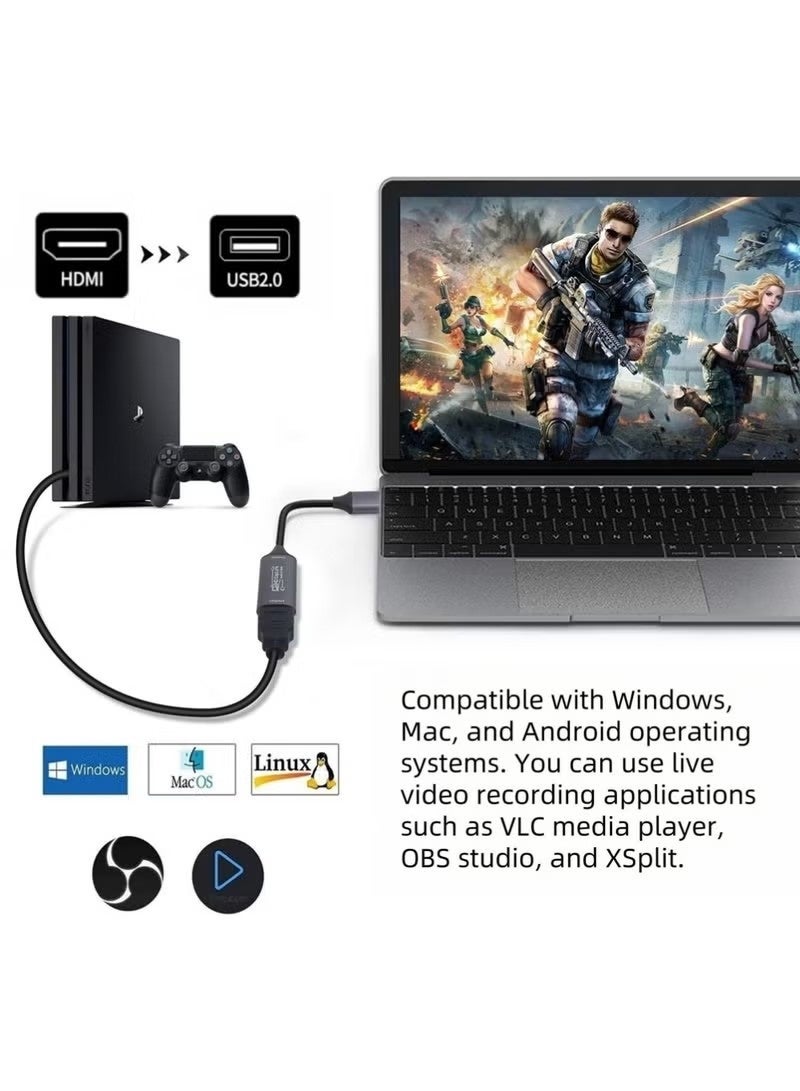 بطاقة التقاط فيديو HDMI 2 في 1 【منفذ USB-C + USB-A】 محول بطاقة التقاط فيديو HDMI إلى USB-C، بدقة 1080 بكسل بمعدل 60 هرتز، لتوسيع شاشة Xbox، وبث الألعاب المباشر، وتسجيل الفيديو على TikTok وYouTube، لأنظمة Windows وMacOS - Image 3