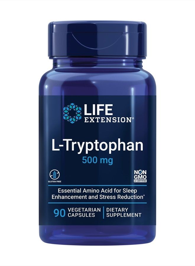 Life Extension L-Tryptophan 500 mg – L-Tryptophan Supplement for Healthy Sleep and Stress Response Support – Gluten-Free, Non-GMO, Vegetarian – 90 Capsules - Image 1