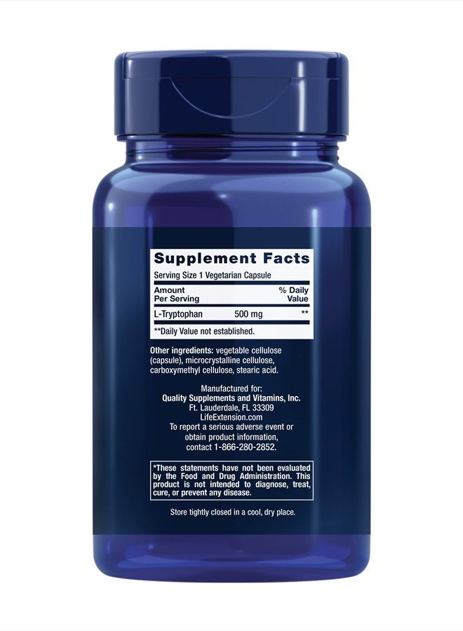 Life Extension L-Tryptophan 500 mg – L-Tryptophan Supplement for Healthy Sleep and Stress Response Support – Gluten-Free, Non-GMO, Vegetarian – 90 Capsules - Image 2