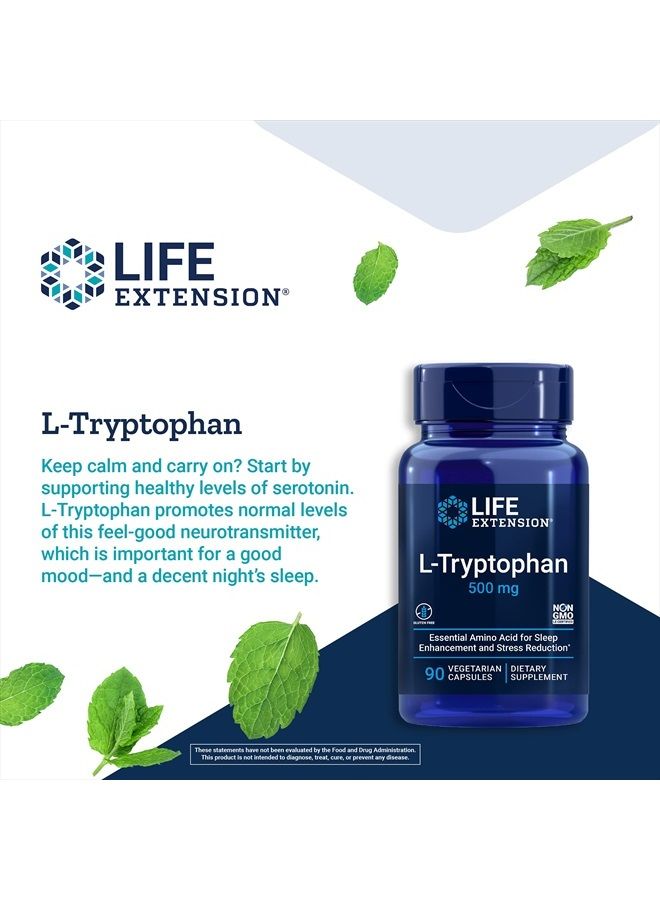 Life Extension L-Tryptophan 500 mg – L-Tryptophan Supplement for Healthy Sleep and Stress Response Support – Gluten-Free, Non-GMO, Vegetarian – 90 Capsules - Image 4