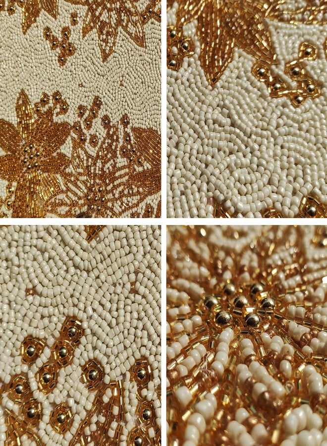 FliHaut Premium Handcrafted Beautiful Beaded Table Runner (12 x 35 x 0.25 inches) (Golden with White Floral Design) - Image 5
