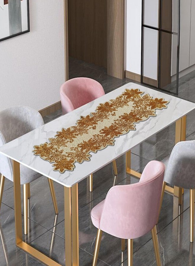 FliHaut Premium Handcrafted Beautiful Beaded Table Runner (12 x 35 x 0.25 inches) (Golden with White Floral Design) - Image 3
