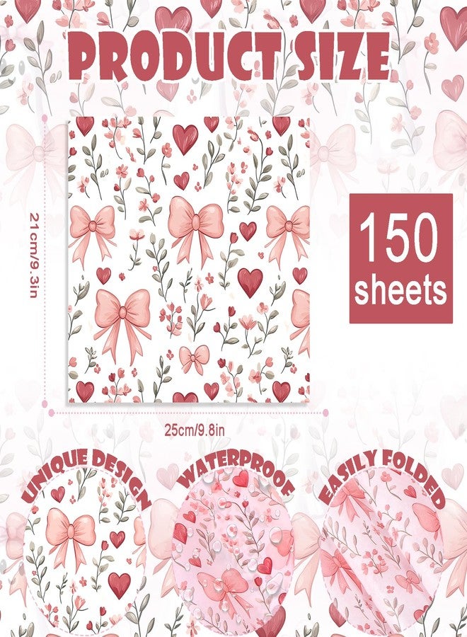 Fabllewavi 150 Sheets Mother's Day Bows Wax Paper Sheets for Food Deli, 9.8 x 8.3 inch Coquette Pink Bows Wildflower Greaseproof Deli Paper for Sandwich Picnic Basket Liner Valentine‘s Day Party Supplies - Image 2