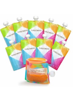 Baby Brezza Reusable Baby Food Storage Pouches, 10 Pack 7oz - Make Organic Food Puree for Kids or Toddlers and Store in Refillable Squeeze Pouches, Bulk Set is Freezer Safe & Washable  - Image 1
