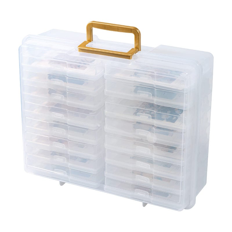 novelinks Transparent 4" x 6" Photo Organizers and Photo Storage Box with Handle, 16 Inner Photo Cases, Portable Picture Organizers & Photo Storage Containers (Clear-Gold Handle) - Image 2