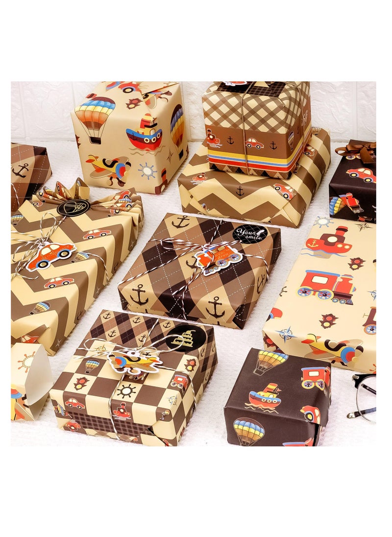 Generic - Nautical Brown Wrapping Paper with Stickers 5 Sheets 70x50cm Suitable for Birthdays Holidays and Baby Showers - Image 1