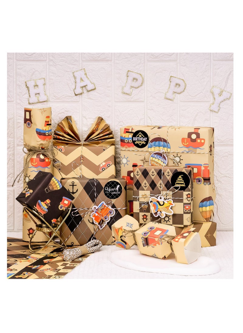 Generic - Nautical Brown Wrapping Paper with Stickers 5 Sheets 70x50cm Suitable for Birthdays Holidays and Baby Showers - Image 1