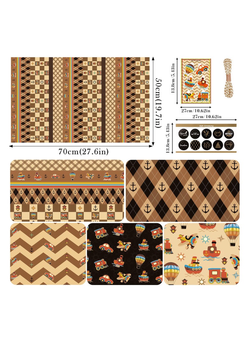 Generic - Nautical Brown Wrapping Paper with Stickers 5 Sheets 70x50cm Suitable for Birthdays Holidays and Baby Showers - Image 1