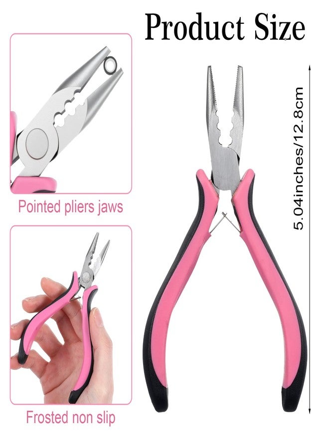 Bremorou Hair Pliers Mini Pliers Hair Extension Pliers Tools For Beads Hair Tinsel Tool 3 Holes Professional Hairs Extension Tools for Beads Micro Nano Ring Hairs Extensions opener and Removal Tool, Pink - Image 2