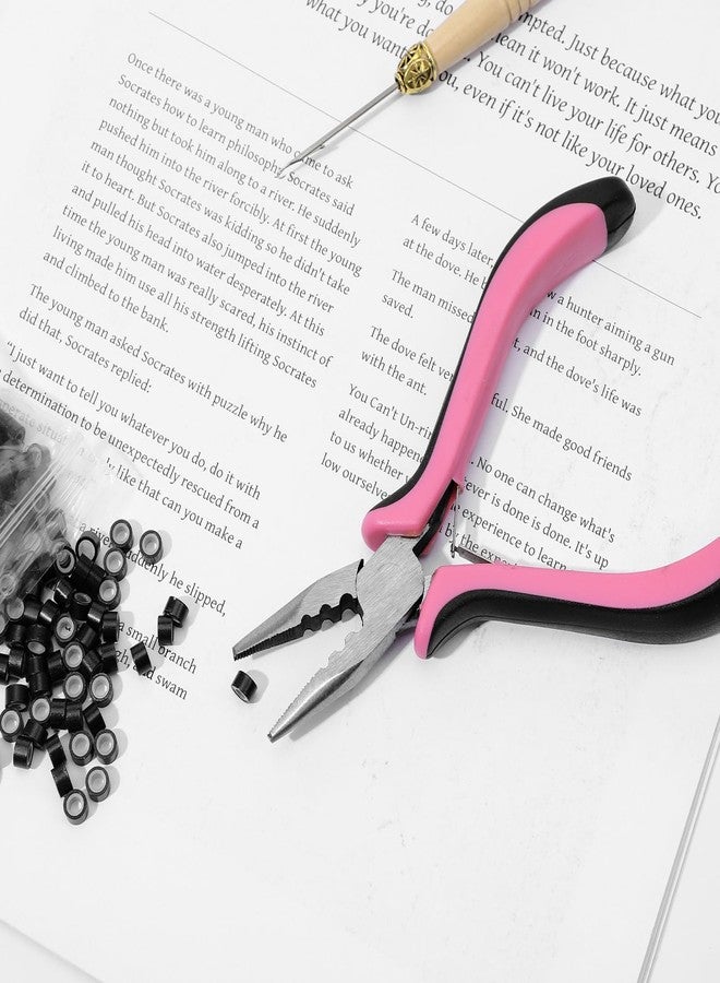 Bremorou Hair Pliers Mini Pliers Hair Extension Pliers Tools For Beads Hair Tinsel Tool 3 Holes Professional Hairs Extension Tools for Beads Micro Nano Ring Hairs Extensions opener and Removal Tool, Pink - Image 3