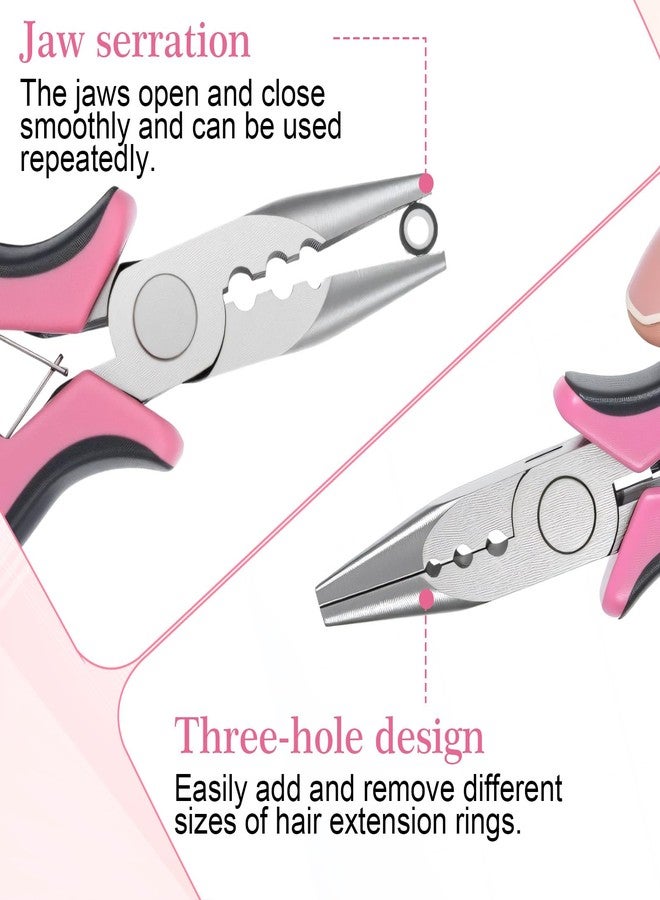 Bremorou Hair Pliers Mini Pliers Hair Extension Pliers Tools For Beads Hair Tinsel Tool 3 Holes Professional Hairs Extension Tools for Beads Micro Nano Ring Hairs Extensions opener and Removal Tool, Pink - Image 4