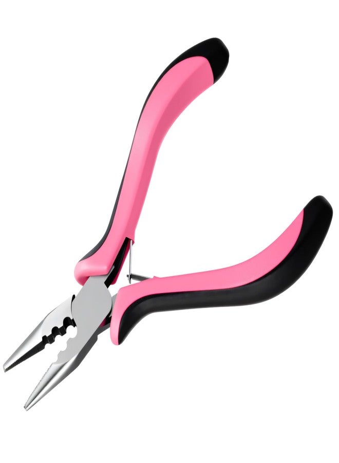 Bremorou Hair Pliers Mini Pliers Hair Extension Pliers Tools For Beads Hair Tinsel Tool 3 Holes Professional Hairs Extension Tools for Beads Micro Nano Ring Hairs Extensions opener and Removal Tool, Pink - Image 1