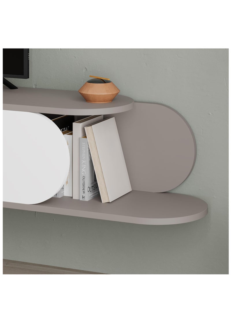 موراه حامل تلفزيون عائم عصري من موراه هوم تون، مناسب لأجهزة التلفزيون حتى 65 بوصة | بابان للتخزين | وحدة تحكم تلفزيون مع مساحتي تخزين | 180×29.6×30 سم - لون موكا فاتح - أبيض - Image 4