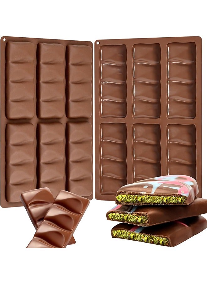 2Pcs Silicone Chocolate Bar Mold, Non Stick Dubai Pistachio Chocolate Molds for Thick Stuffed Chocolate Bars, Break Apart Design, 6 Cavities Candy Bar Mold  - Image 1