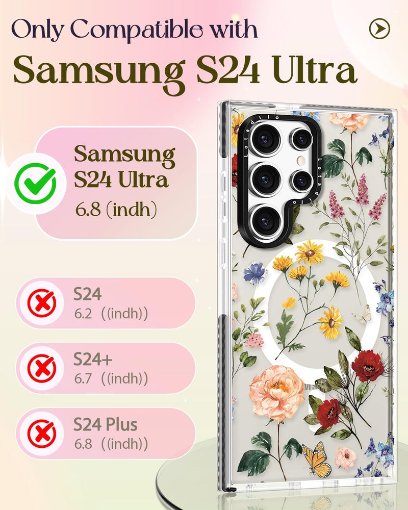 Lotadilo for Samsung Galaxy S24 Ultra Case for Women - Girls Cute Design Compatible with Magsafe Magnetic Ring Holder Stand Retro Flower Phone Covers Aesthetic Girly TPU Funda for S24 Ultra - Image 2