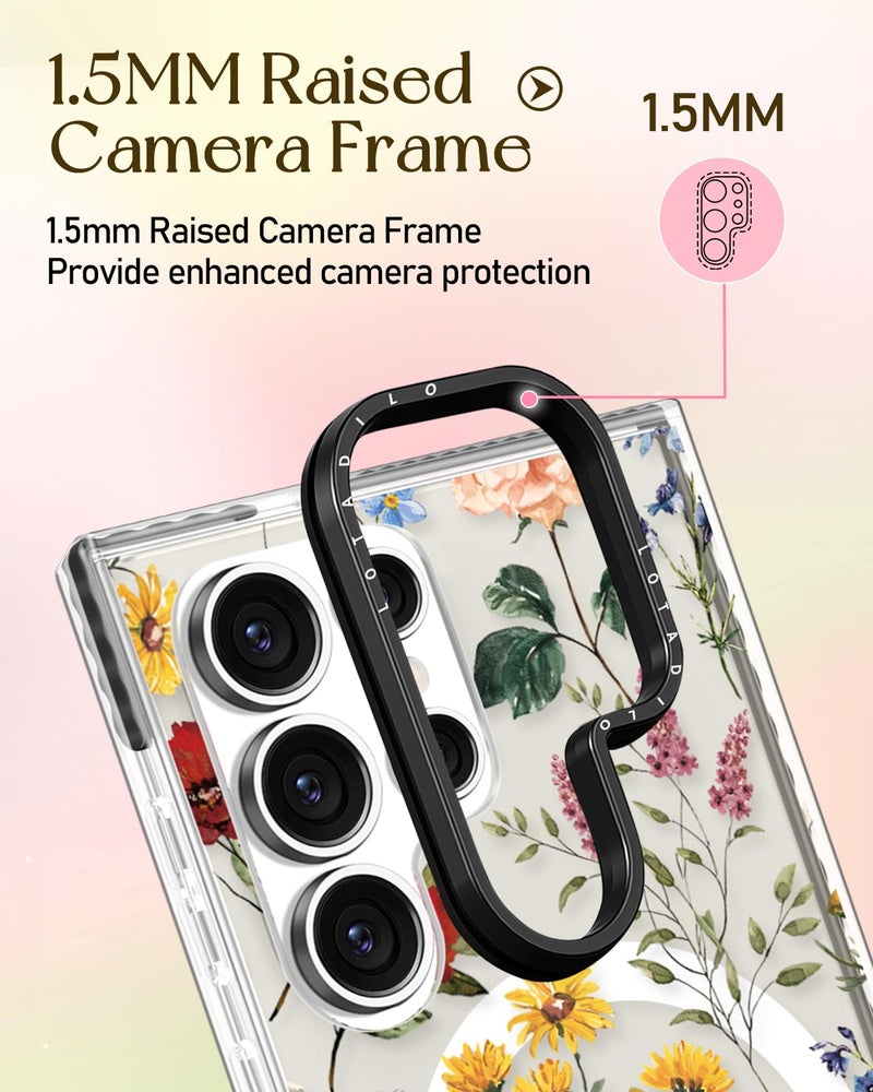 Lotadilo for Samsung Galaxy S24 Ultra Case for Women - Girls Cute Design Compatible with Magsafe Magnetic Ring Holder Stand Retro Flower Phone Covers Aesthetic Girly TPU Funda for S24 Ultra - Image 3