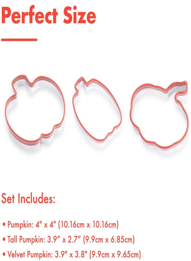 COOKIEQUE 3Pcs Pumpkin Cookie Cutters Set, Includes Classic, Tall & Velvet Pumpkin Shapest, Halloween & Thanksgiving Biscuit Cutters, Coated with Soft Rubber for Protection - Image 5