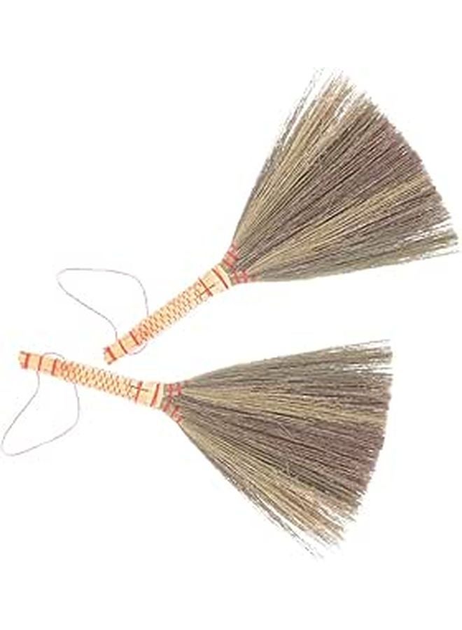 Handmade Bamboo Desktop Broom Set 2Pcs Soft Bristle Long Handle Dust Duster for Home Office Cleaning - Image 1