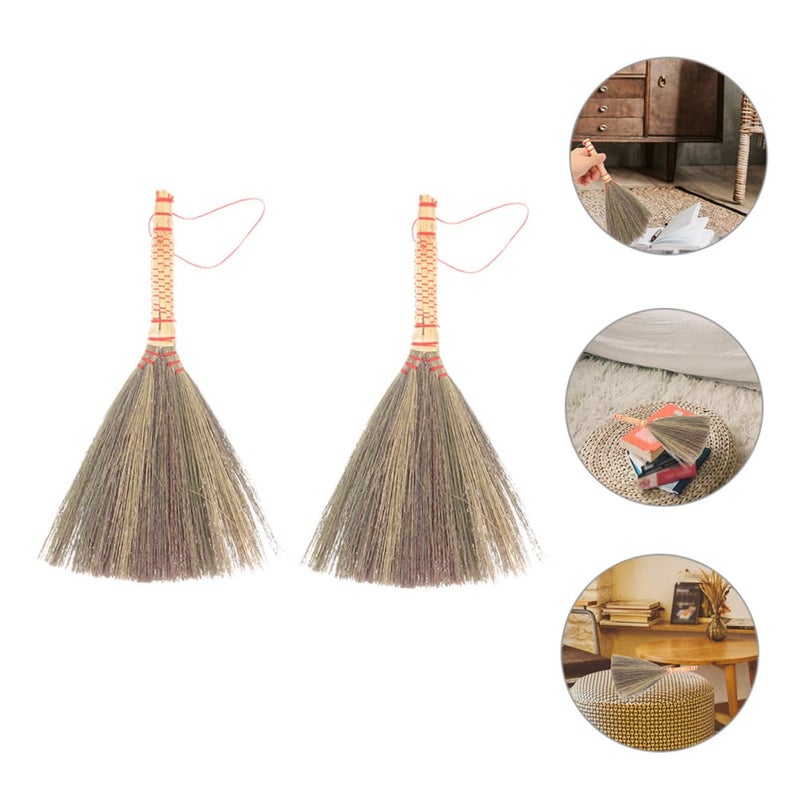 Handmade Bamboo Desktop Broom Set 2Pcs Soft Bristle Long Handle Dust Duster for Home Office Cleaning - Image 4