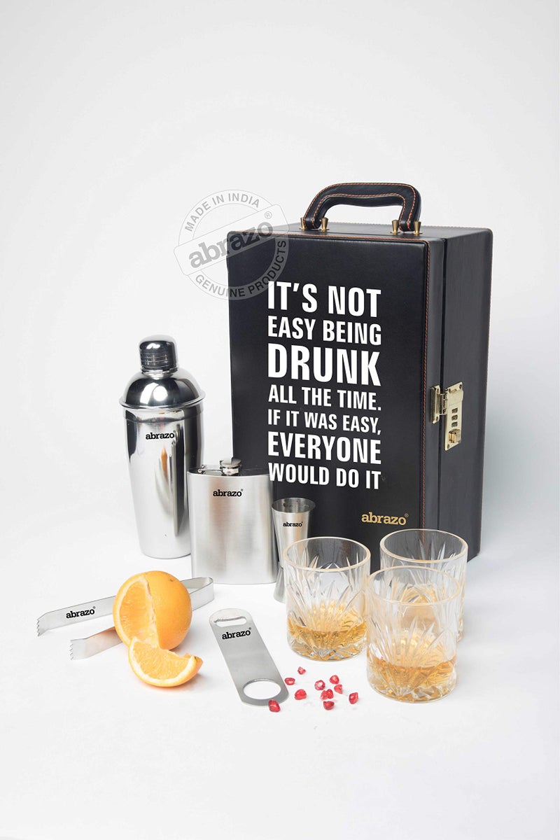 Abrazo 3 Glasses Black Bar Set | Bar Tool Set | Bartender Kit | Bar Accessories | Coctail Shaker | Quotation | Whiskey Glass - Image 2