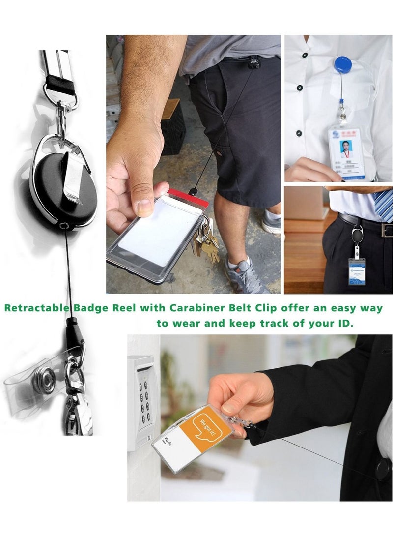 Office Badge Holder, Vertical PU Leather ID Card Holder with 1 Clear Window, Detachable Neck Lanyard Strap, Retractable Reel Holders Set and Pen Case - Image 4