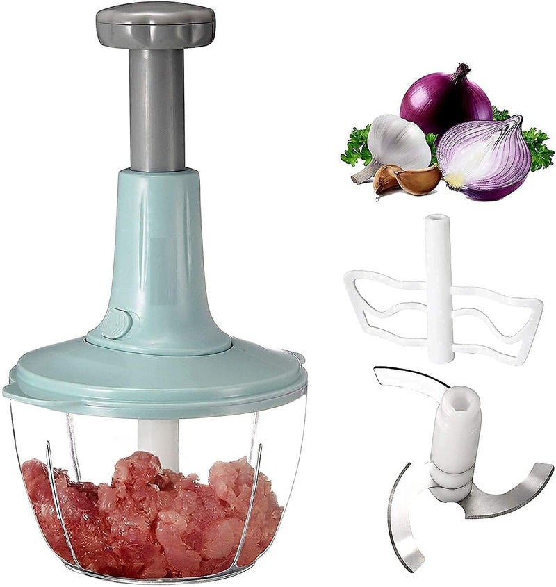 ViNishq Manual HandPress Food Vegetable Chopper Mixer Mini Handy Compact Chopper With 3 Stainless Steel Blades Push Close Button Design Home Kitchen Chopping Onion Salad Gadget 500 Ml - Image 1