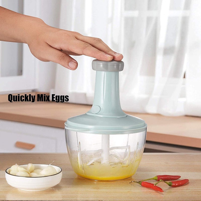 ViNishq Manual HandPress Food Vegetable Chopper Mixer Mini Handy Compact Chopper With 3 Stainless Steel Blades Push Close Button Design Home Kitchen Chopping Onion Salad Gadget 500 Ml - Image 5