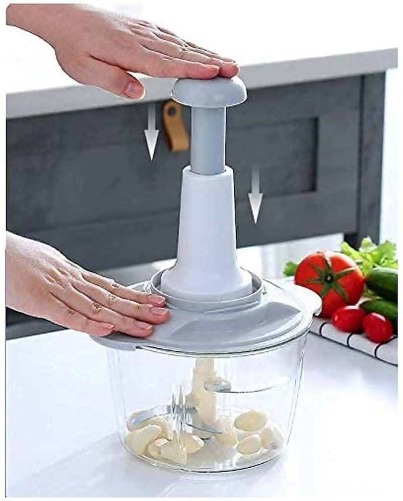 ViNishq Manual HandPress Food Vegetable Chopper Mixer Mini Handy Compact Chopper With 3 Stainless Steel Blades Push Close Button Design Home Kitchen Chopping Onion Salad Gadget 500 Ml - Image 3