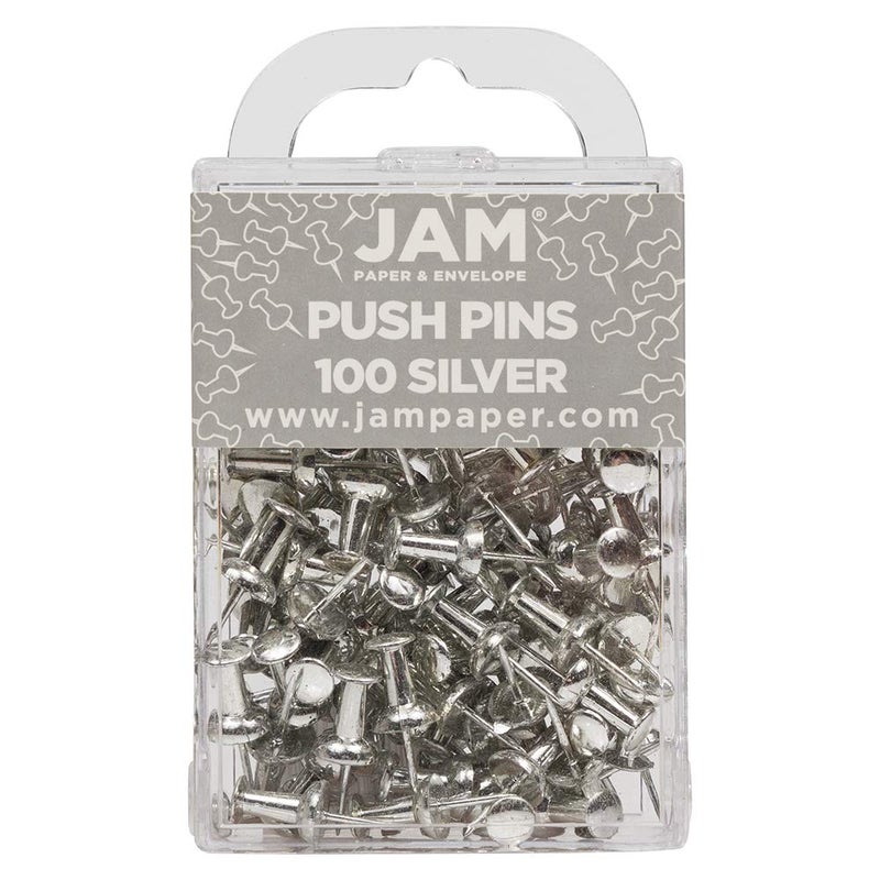 JAM PAPER Colorful Push Pins  Silver Pushpins  100Pack