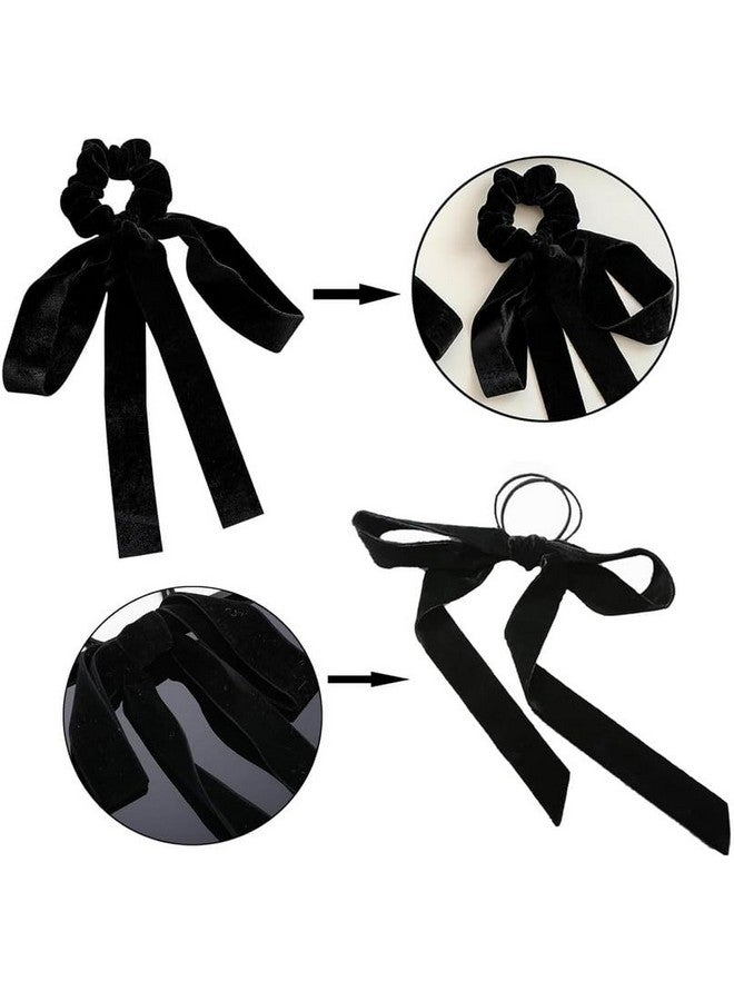 Shidara 4Pcs Luxury Velvet Bow Hair Ties, Long Elastic Ribbon Elegant Hair Rope Styling Accessories, Twisted Criss Cross Knotted Hairband With Long Tail - Image 2