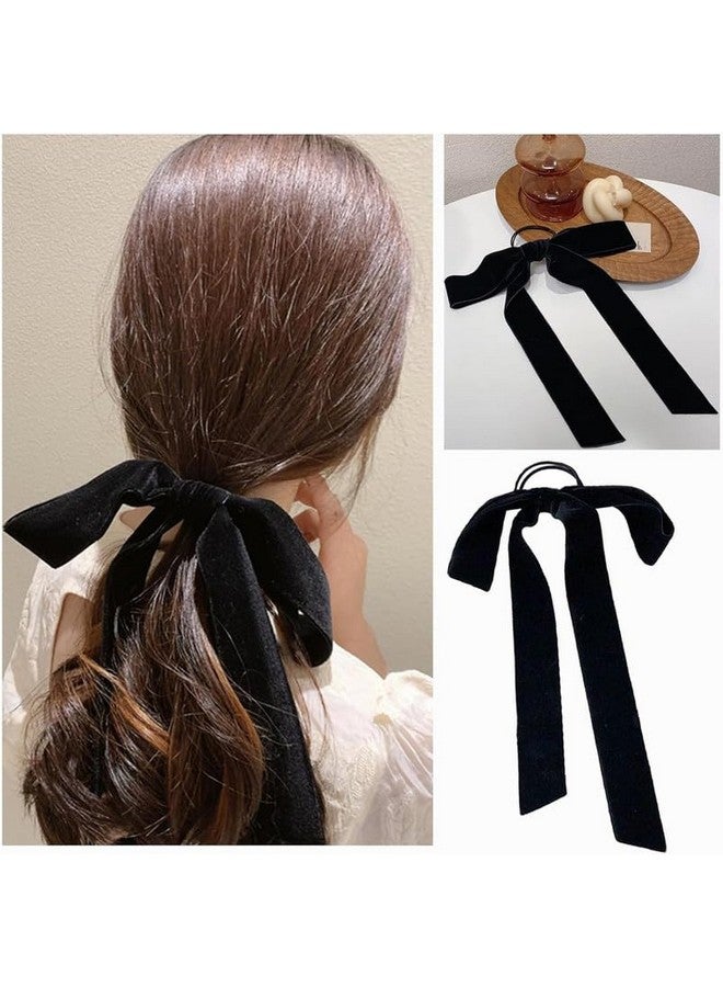 Shidara 4Pcs Luxury Velvet Bow Hair Ties, Long Elastic Ribbon Elegant Hair Rope Styling Accessories, Twisted Criss Cross Knotted Hairband With Long Tail - Image 3