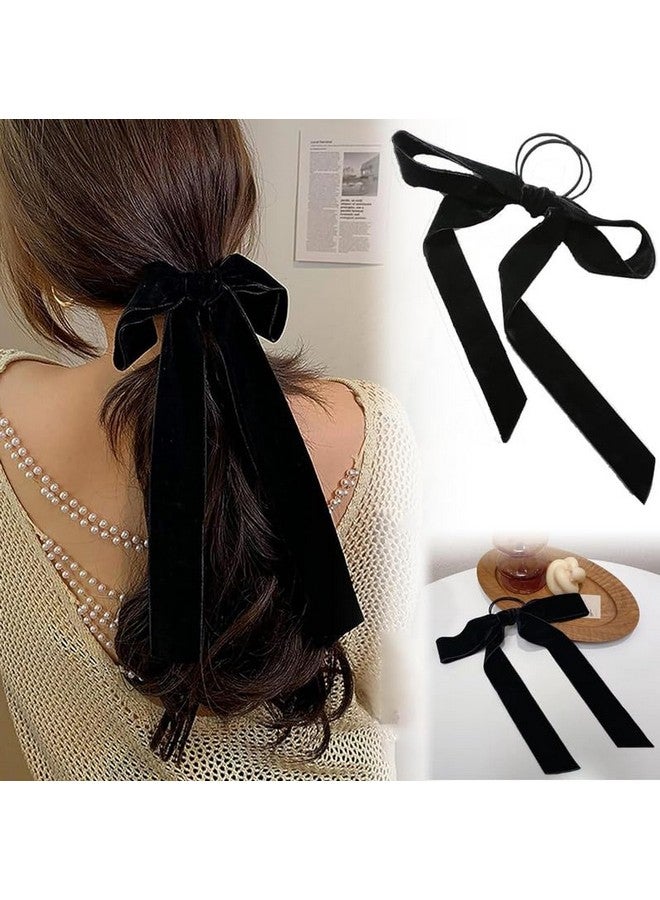 Shidara 4Pcs Luxury Velvet Bow Hair Ties, Long Elastic Ribbon Elegant Hair Rope Styling Accessories, Twisted Criss Cross Knotted Hairband With Long Tail - Image 4