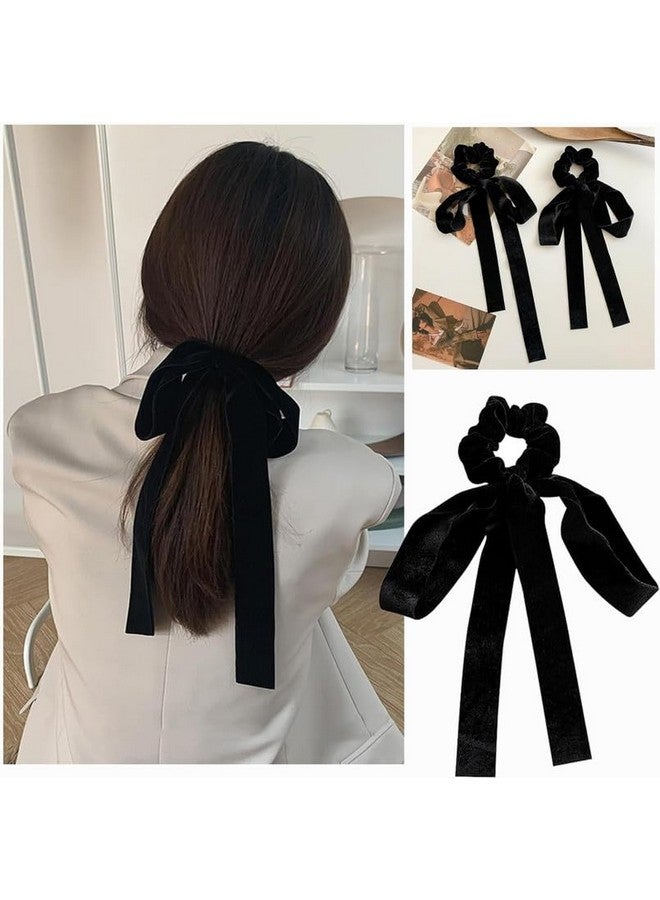 Shidara 4Pcs Luxury Velvet Bow Hair Ties, Long Elastic Ribbon Elegant Hair Rope Styling Accessories, Twisted Criss Cross Knotted Hairband With Long Tail - Image 5