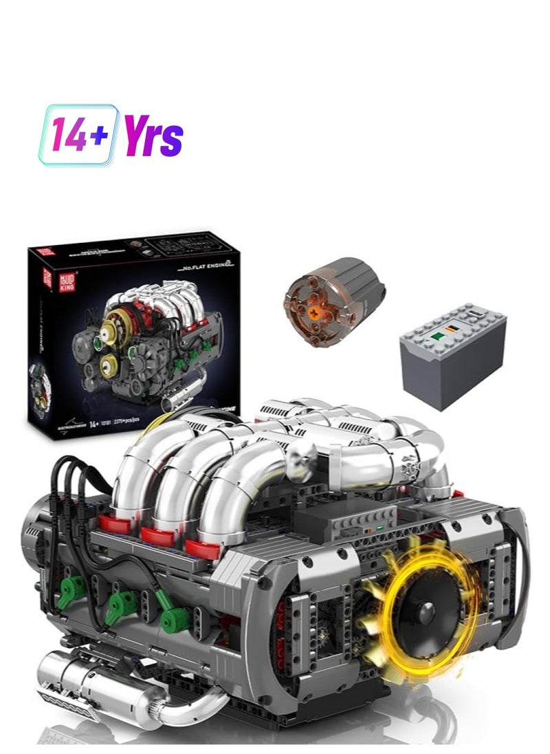 mould king 10181 Flat-Six Engine Model Kit, Sport Car Engine Building Block with Battery Box, DIY Assembly Motorized Car Motor Kit Toys for Kids/Adult (2375+PCS)  - Image 1