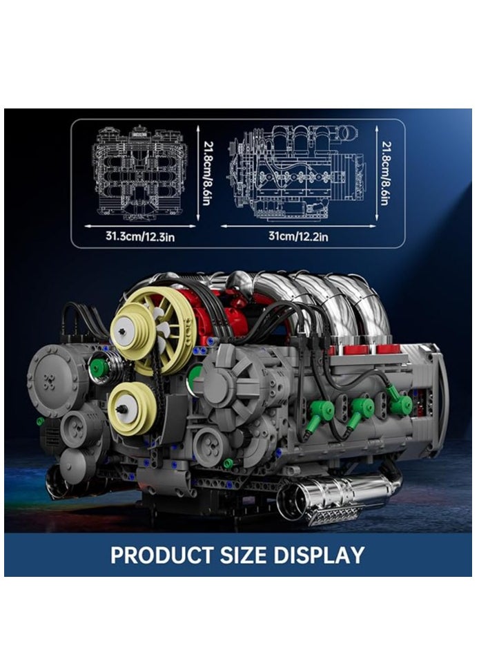 mould king 10181 Flat-Six Engine Model Kit, Sport Car Engine Building Block with Battery Box, DIY Assembly Motorized Car Motor Kit Toys for Kids/Adult (2375+PCS)  - Image 5