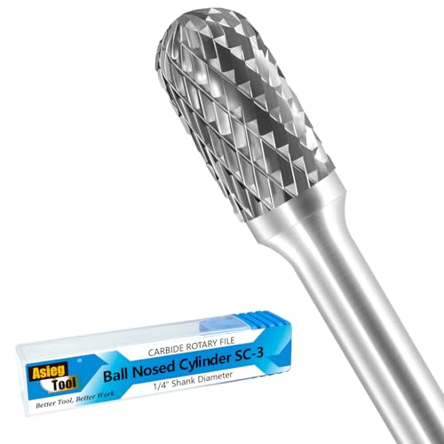 Asieg Tool SC-3 Tungsten Carbide Burr Rotary File Cylindrical Ball Nose End Shape Double Cut for Die Grinder Drill Bits 1/4'' Inch Diameter of Shank and 3/8'' Inch Diameter of Cutter 3/4'' Inch Cutter Length - Image 1