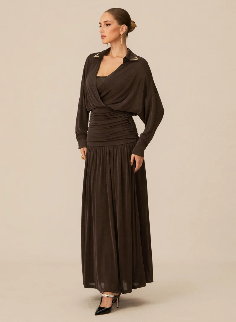 Sunfere Lois V-Neck Ruched Waist Maxi Dress