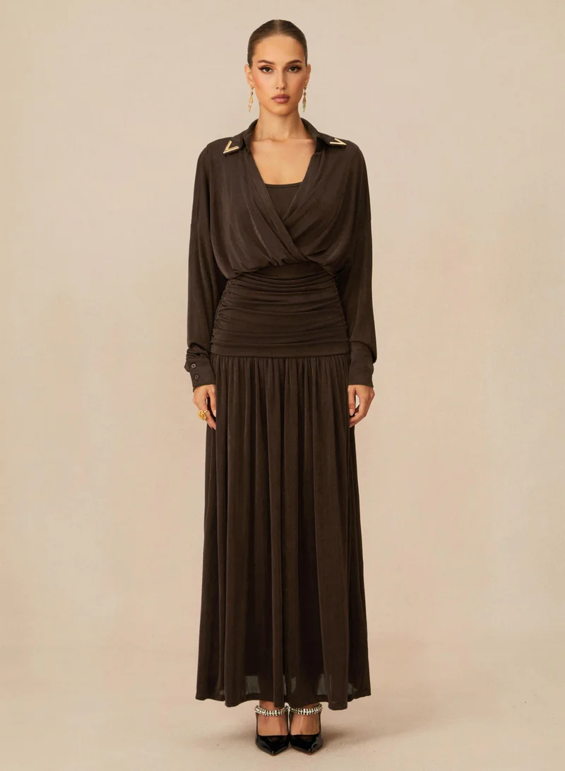 Sunfere Lois V-Neck Ruched Waist Maxi Dress