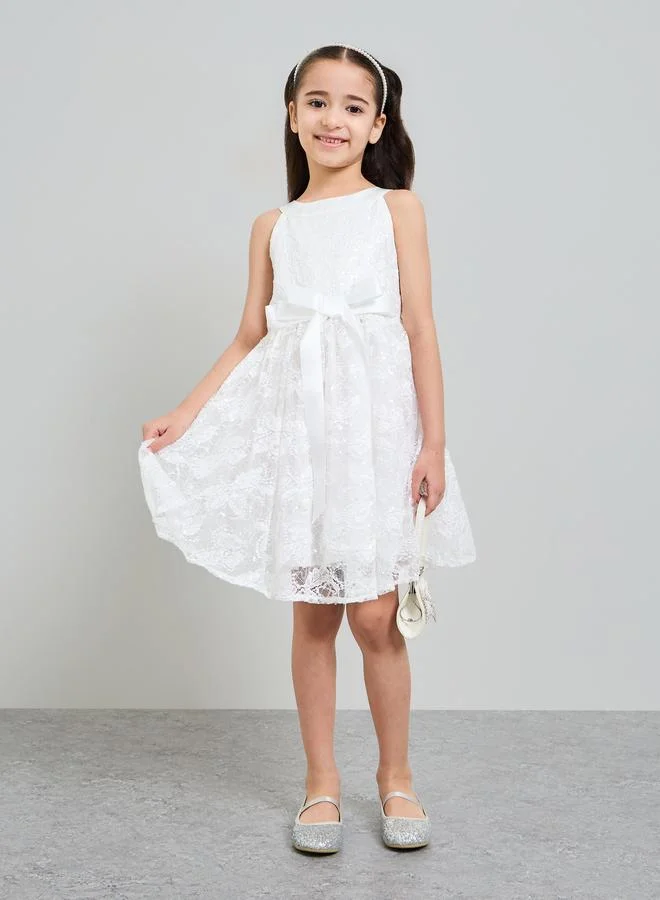 تايك تو Girls White Lace Insert A-Line Dress