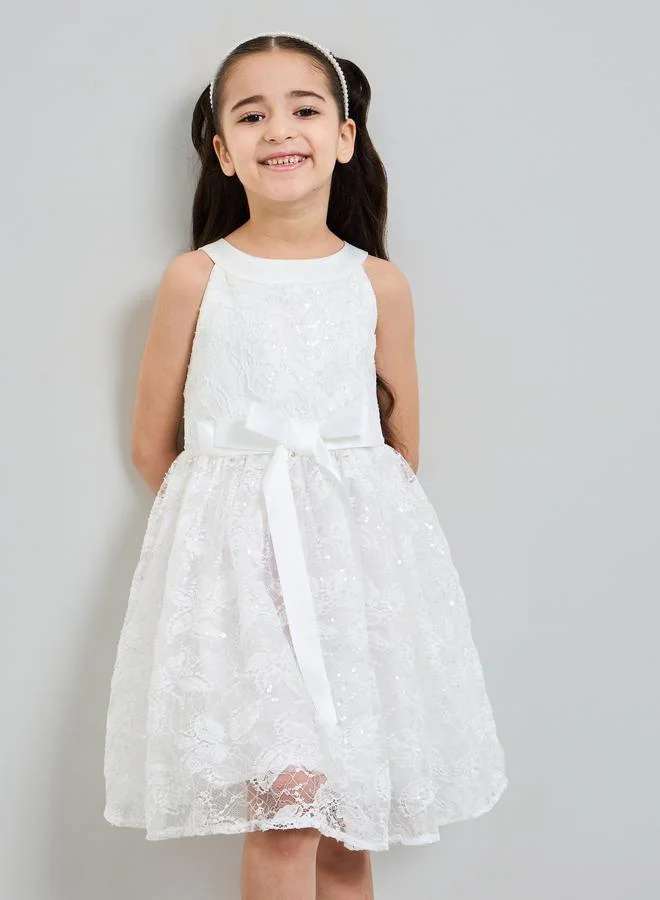 تايك تو Girls White Lace Insert A-Line Dress