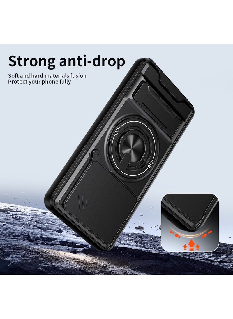 جراب حمايه مقاوم للصدمات مزود بستاند وحلقه دائريه وحمايه للكاميرا متوافق مع  Redmi Note 14 4G (اسود) - Image 2