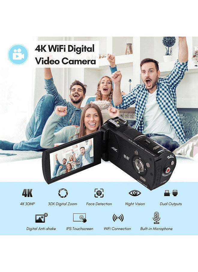 ORDRO - HDR-AX10 4K Digital Video Camera WiFi Camcorder DV Recorder 3.5 Inch IPS Touch Panel 30MP 30X Digital Zoom Face Detection IR Night Vision Anti-shake with Remote Control Carry Bag - Image 1