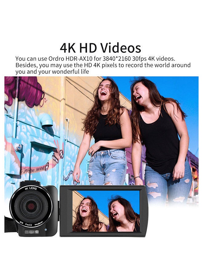 ORDRO - HDR-AX10 4K Digital Video Camera WiFi Camcorder DV Recorder 3.5 Inch IPS Touch Panel 30MP 30X Digital Zoom Face Detection IR Night Vision Anti-shake with Remote Control Carry Bag - Image 1