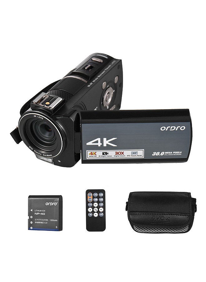 ORDRO - HDR-AX10 4K Digital Video Camera WiFi Camcorder DV Recorder 3.5 Inch IPS Touch Panel 30MP 30X Digital Zoom Face Detection IR Night Vision Anti-shake with Remote Control Carry Bag - Image 1