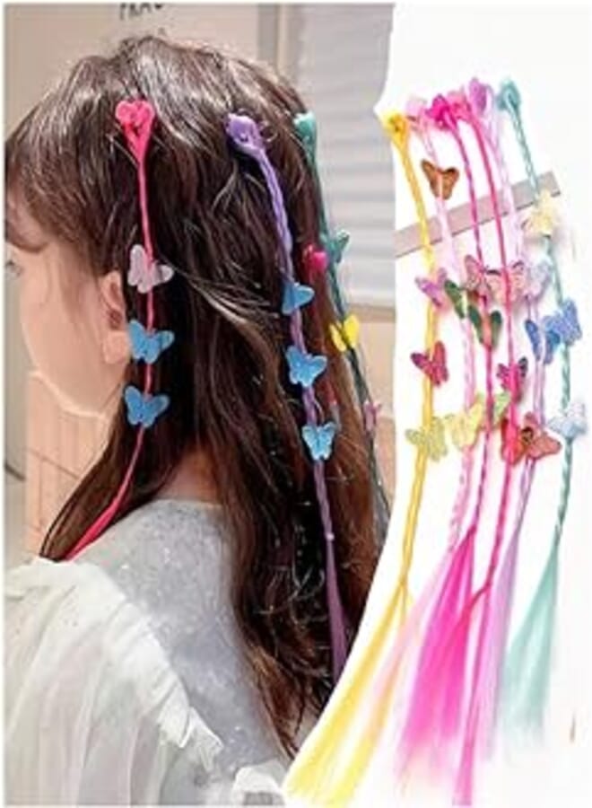 6 قطع من وصلات شعر الأطفال مع مشابك الشعر، وصلات شعر مضفرة للبنات من Kcmell، وصلات شعر مستقيمة ملونة بمشابك، إكسسوارات ديكور للشعر مثالية للحفلات وعروض الأطفال (6 ألوان)