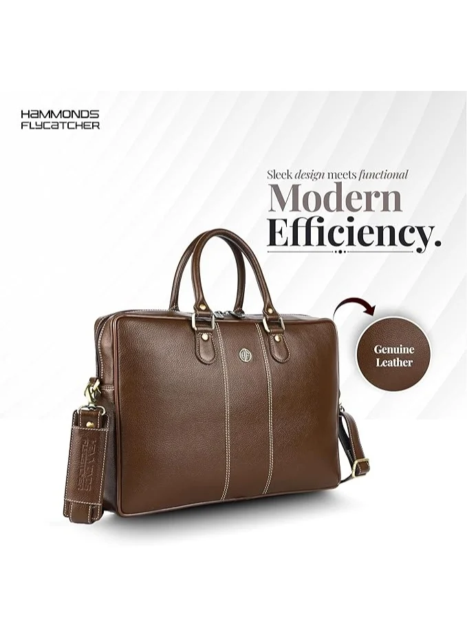  هاموندز فلاي كاتشر حقيبة كمبيوتر محمول من الجلد الأصلي للرجال/حقيبة مكتب للرجال، لون خشب الفرشاة | تناسب أجهزة الكمبيوتر المحمولة/ماك بوك حتى 16 بوصة | حقيبة جلدية مع أحزمة كتف | حقيبة كمبيوتر محمول